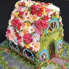 a cake with flowers on top of it