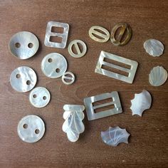 Shell belt slides and buttons - vintage sewing - NextStage Vintage Shell Belt, Button Diy, Pearl Crafts, Antique Trunk, Pottery Inspo