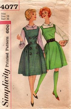 Simplicity 4077 Womens Blouse & Jumper Dress 60s Vintage Sewing Pattern Size 16 Bust 36 Inches Fashion 60s, Book Sewing, Vintage Clothes Patterns, Simplicity Dress, Space Oddity, Sewing Clothes Women, Womens Clothing Patterns, Trendy Sewing, 60s Vintage