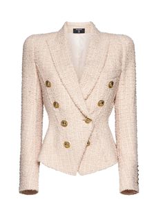 79% pa, 15% wv, 6% co Balmain Tweed, Balmain Denim, Balmain Women, Balmain Jacket, Model Clothes, Tweed Texture, Balmain Blazer, Womens Tweed, Pink Tweed