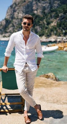 Beach Wedding Men, Vacation Outfits Men, Beach Outfit Men, Beach Wedding Attire, Mens Wedding Attire, Herren Style, Mens Summer Outfits, Mens Casual Outfits Summer, Hipster Man