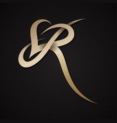 the letter r in gold on a black background with an elegant pattern and wavy lines