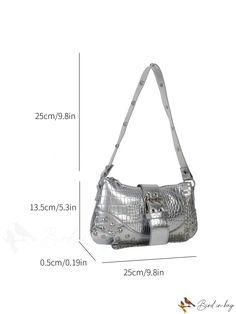 BirdinBag - Metallic Bag with Funky Chain & Studded Decor: Luxurious PU Material Y2k Shoulder Bag, Leather Rivets, Trendy Shoulder Bag, Zip Purse, Stylish Shoulder Bag, Metallic Bag, Small Tote, Leather Zipper, Chain Shoulder Bag