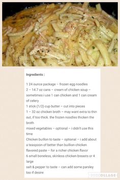 the recipe for pasta with chicken is shown