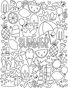 a coloring page with the words summer written in it