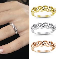 ◖ P R O P E R T I E S ◗ * Band Material: 14k Solid Gold (Yellow, Rose and White gold options) * Weight: 2,34gram -%10 due to band size) * Gemstone: Diamond * Carat: 0,10ct (Total of 5 diamonds) * Cut: Round * Color: F * Clarity: SI ◖ D I O N J E W E L ◗ ‣ 14K REAL GOLD ‣ EXPRESS DELIVERY IN 1-3 DAYS* ‣ HANDMADE ONLY FOR YOU, NO USED JEWELRY ‣ GIFT BOX AND OTHER GIFTS ◖ P R O D U C T I O N  &  Q U A L I T Y ◗ ‣ All of our jewelry are handmade and made to order. ‣ We use only 14K real gold. (8k or Elegant Spiral Stackable Rings, Baguette Eternity Band, Swirl Diamond Ring, Baguette Band, Ocean Earrings, Statement Rings Diamond, Jewellery Marketing, Diamond Gift, Emerald Color