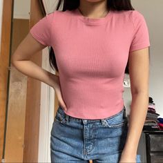 Brand: Divided By H&M Condition: Nwt Color: Pink Size: S Featuring A Ribbed Pattern, This Crew Neck Crop Top Is The Perfect Layering Piece Or Basic For All Your Errands! Casual Pink H&m Top, H&m Casual Pink Tops, H&m Casual Stretch Tops, H&m Fitted Short Sleeve Tops, Casual Stretch Tops From H&m, H&m Stretch Short Sleeve Tops, Trendy Fitted H&m Tops, Trendy Cropped Tops By H&m, H&m Ribbed Stretch Tops