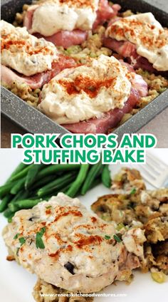 pork chops and stuffing bake with green beans