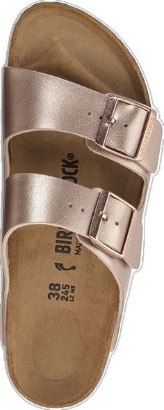 Classic Gold Sandals With Leather Footbed, Classic Gold Sandals With Buckle Closure, Classic Gold Sandals With Cushioned Footbed, Metallic Leather Sandals With Single Toe Strap, Metallic Leather Sandals With Cushioned Footbed, Birkenstock Styles, Birkenstock Arizona, Signature Style, Natural Leather