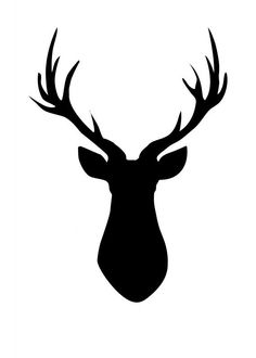 a black and white silhouette of a deer's head with antlers on it