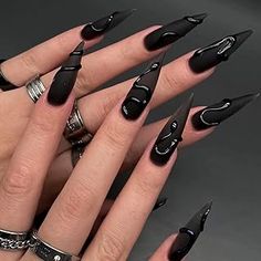 Fake Nails Long, Long Stiletto Nails, Long Stiletto, Gel Set, Fake Nails With Glue, Almond Nail, Black Nail