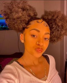 2 Messy Buns Black Women, Curly Bun With Edges, 4b Slick Back Bun, Two Low Curly Buns, Space Buns 4b Hair, Space Buns Coily Hair, Medium Twist Braids, Afro Hair Bun, Two Buns Hairstyle