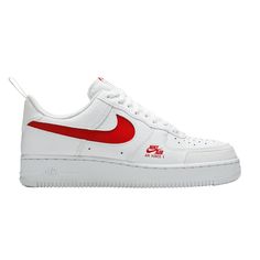 The Nike Air Force 1 Low Utility ‘Bred’ showcases a classic two-tone color palette, executed on a subtly revamped build with unique branding elements. The low-top carries a black tumbled leather upper, accented with a cut-out reflective Swoosh in University Red. The same hue is repeated on the woven utility tongue tag and Nike Air Force 1 logo on the lateral forefoot. An added pull loop is marked with Nike Air branding, while the reflective heel tab is left blank. Sporty Custom Sneakers With Red Sole For Streetwear, Nike Air Force 1 For Streetwear With White Sole, Nike Air Force 1 With Branded Insole For Streetwear, Nike Air Force 1 With Red Sole For Streetwear, Nike Air Force 1 With Boost For Streetwear, Nike Air Force 1 Lace-up With Red Sole, Nike Air Force 1 With Red Sole Lace-up, Red Running Shoes For Streetwear, Nike Air Force 1 Low-top Red Sole For Streetwear