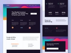 the landing page for a website with different colors and shapes on it, including an abstract background