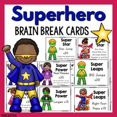 the superhero brain break cards for students to practice their reading skills and spelling them out