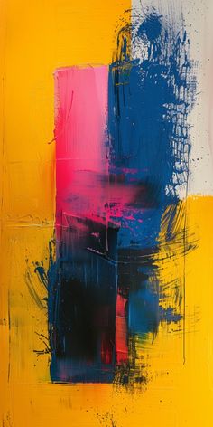 an abstract painting with blue, red and yellow colors