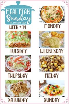 the meal plan for sunday is shown here