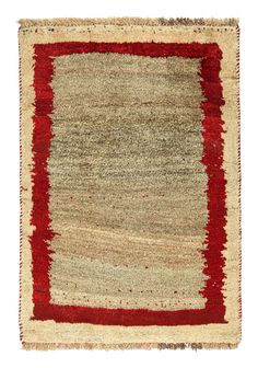 a red and beige rug with fringes on the bottom, in front of a white background