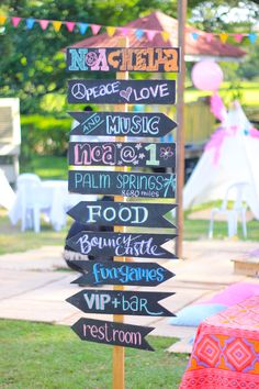 a birthday party sign made out of wooden signs