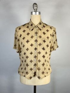 Vintage 1990's LIZ CLAIBORNE tan brown lightweight silk floral blouse top size 8 | eBay Vintage Brown Floral Print Tops, Brown Silk Summer Tops, Vintage Short Sleeve Beige Blouse, Vintage Beige Short Sleeve Blouse, Vintage Beige Blouse With Short Sleeves, Brown Silk Top For Spring, Brown Silk Tops For Spring, Spring Brown Silk Top, Vintage Brown Floral Print Blouse