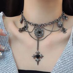 5 business days order processing time. 31cm + 8cm adjustable chain. Grunge Accessories, Layered Chain Necklace, Layered Chain, Mini Craft, Layered Chains, Gothic Jewelry, Jewelry Inspo, Bag Dress, Accessories Necklace