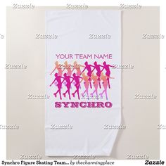 a white towel with pink silhouettes and the words your team name syncro on it