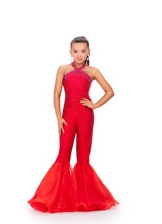 The Ashley Lauren Kids 8265 Girls High Neck Bell Bottom Jumpsuit is a stunning piece designed for pageants. Its high neck and crystal embellishments create an elegant silhouette Fun Fashion Pageant Outfit, Fun Fashion Pageant, Bell Bottom Jumpsuits, 9 Birthday, Kids Pageant, Ashley Lauren, Pageant Outfits, Pageant Wear, Burgundy Jumpsuit