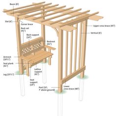 the parts of a wooden bench and table with instructions on how to build it in