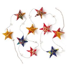 Sari Star Garland styled Christmas Garlands, Star Garland, Felt Garland, Recycled Jewelry, Paper Stars, Flower Garlands, Star Ornament, Christmas Garland, White Beads