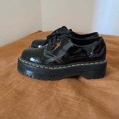 Brand New Black Dr Marten Platform Loafers! Worn Once But Didn’t Fit Me, Women’s Size 8 Casual Black Flat Oxfords, Casual Black Oxfords For Fall, Black Platform Oxfords With Closed Toe, Black Platform Oxfords For Work, Casual Patent Leather Oxfords With Pointed Toe, Casual Patent Leather Closed Toe Oxfords, Black Platform Loafers With Brogue Detailing And Pointed Toe, Trendy Black Oxfords With Lug Sole, Black Slip-on Oxfords For Fall