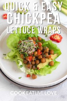 chickpea lettuce wraps on a white plate