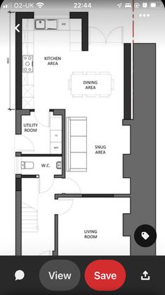 the floor plan for an apartment with one bedroom and two bathrooms on each side, which is