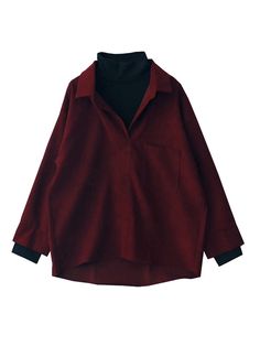 Color: Red, Size: One Size Red Collared Blouse For Fall, Fall Layering Tops With Collar, Winter Long Sleeve Patchwork Blouse, Oversized Collared Winter Blouse, Oversized Collared Blouse For Winter, Long Sleeve Patchwork Blouse For Fall, Casual Red Patchwork Blouse, Red Tops For Fall Layering, Red Tops For Layering In Fall