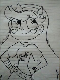 a drawing of a girl with horns on her head