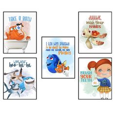 PRICES MAY VARY. 🐠 NEMO FISH OCEAN THEMED WALL ART: Transform your little girls and boys bathroom into an underwater adventure with our Nemo Fish Ocean Themed Character Wall Art Decor! This charming set of five prints features funny and delightful bathroom reminders and quotes, alongside beloved characters, Nemo, and his friends, making bath time a fun and imaginative experience. 🚿 SET OF FIVE PRINTS: This set includes five unique prints featuring Nemo, Dory, Squirt, and other beloved characte Nemo Themed Nursery, Moana Bathroom Decor, Kids Bathroom Paint Ideas, Boys Bathroom Ideas Kid Decor, Children’s Bathroom, Moana Bathroom, Toddler Girl Bathroom, Boys Bathroom Ideas Kid, Under The Sea Bathroom Ideas