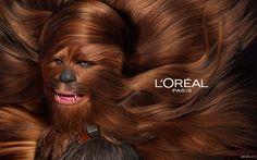 a star wars character with long red hair and a bear face on it's head