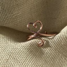 Unique Adjustable Heart Ring, Unique Adjustable Heart Shaped Ring, Unique Adjustable Heart-shaped Ring, Dainty Handmade Adjustable Heart Ring, Handmade Adjustable Heart Ring For Promises, Handmade Adjustable Heart Ring, Moon Wire Ring, Heart Wire Ring, Rose Gold Heart Ring