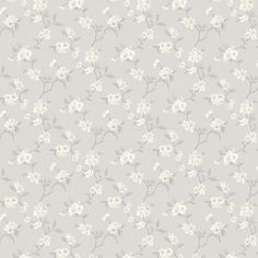 a wallpaper with white flowers and grey leaves on the top right corner, in shades of gray