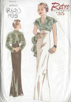 1935 Vintage Sewing Pattern DRESS & JACKET B40"-42"-44" (R621) | eBay Vintage Fashion 1930s, Cropped Jackets, Patron Vintage, 30s Fashion, Vintage Dress Patterns, Costume Patterns, 1930s Fashion, Bolero Jacket, Couture Vintage