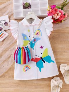 Branco Fofo Collar   Animal,Desenho Animado,Bloco de cores,Geométrico Camisa Embellished Não elástico Sisters Photoshoot, Kids Blouse, Kids Designer Dresses, Designer Party Wear Dresses, Kids Trend, Childrens Dress