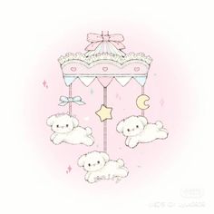 a baby crib with teddy bears hanging from it's sides and stars on the top