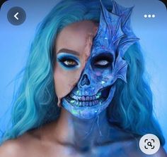 Skeleton Mermaid Makeup, Face Paint Makeup Halloween, Mermaid Halloween Makeup, Artistic Makeup Looks, Crazy Halloween Makeup, Mermaid Makeup Halloween, Beautiful Halloween Makeup, Epic Ink Liner, Halloween Mermaid