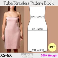 a women's dress sewing pattern with measurements for the waist and bust, as well as