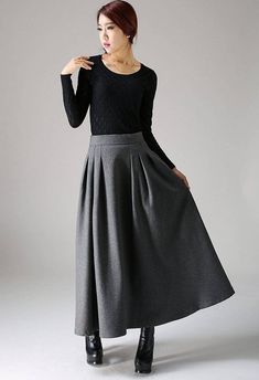 Wool skirt a line skirt gray wool skirt winter skirt long | Etsy Maxi Skirt Winter, Long Wool Skirt, Dark Grey Skirt, Rok Outfit, Ruffle Maxi Skirt, Maxi Skirt Outfits, Pleated Long Skirt, Womens Skirts, Womens Maxi Skirts