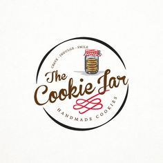 the cookie jar handmade cookies logo on a white background with brown and red lettering