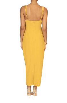 This endlessly elegant, strappy dress is updated in a sunny hue and designed with a drapey neckline. Hidden back-zip closure Sweetheart neck Adjustable straps Lined 70% viscose, 30% linen Hand wash, dry flat Imported Yellow Spaghetti Strap Midi Dress For Evening, Yellow Spaghetti Straps Midi Dress For Evening, Chic Yellow Sleeveless Dress With Spaghetti Straps, Summer Dress With Spaghetti Straps And Back Zipper, Summer Maxi Dress With Back Zipper For Date Night, Summer Evening Midi Dress With Knotted Straps, Yellow Sleeveless Dress With Spaghetti Straps, Summer Date Night Midi Dress With Back Zipper, Summer Evening Slip Dress With Knotted Straps