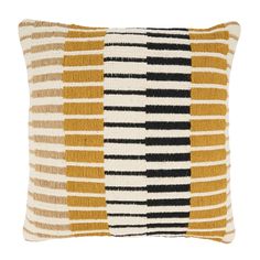 an orange and black striped pillow on a white background, with horizontal stripes in the middle