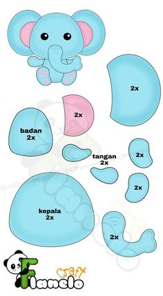 an elephant cut out with numbers and shapes