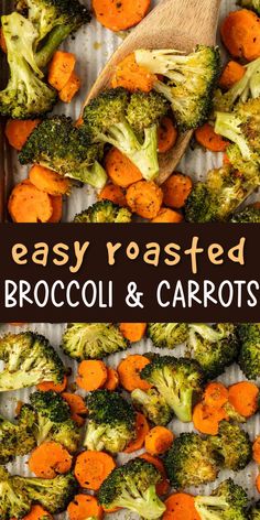 roasted broccoli and carrots on a baking sheet