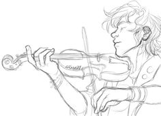 a drawing of a man playing the violin with one hand and holding it in his other